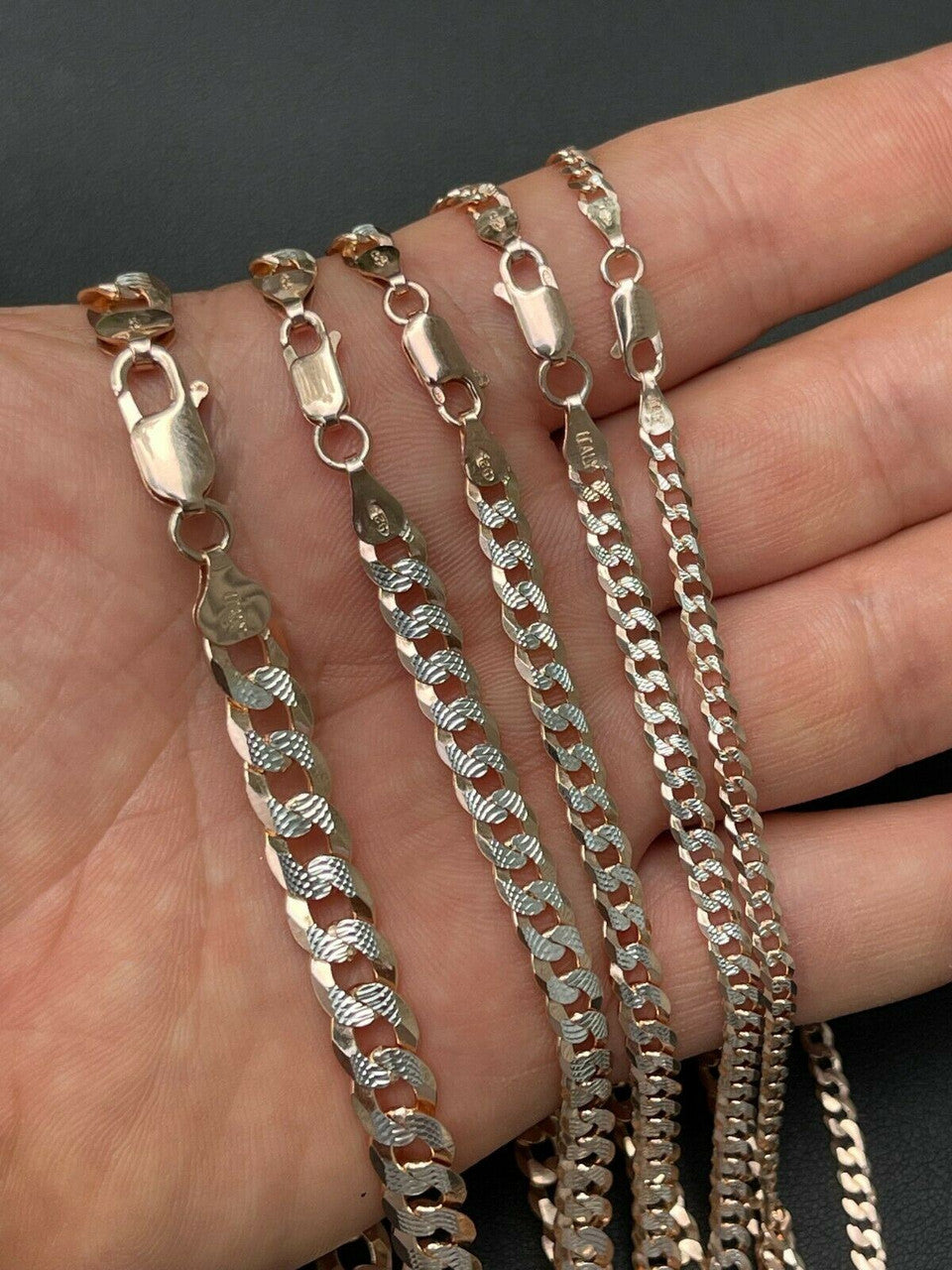 HarlemBling Cuban Link Chain 14k Rose Gold and Solid 925 Silver Diamond Cut 5-8mm Necklace