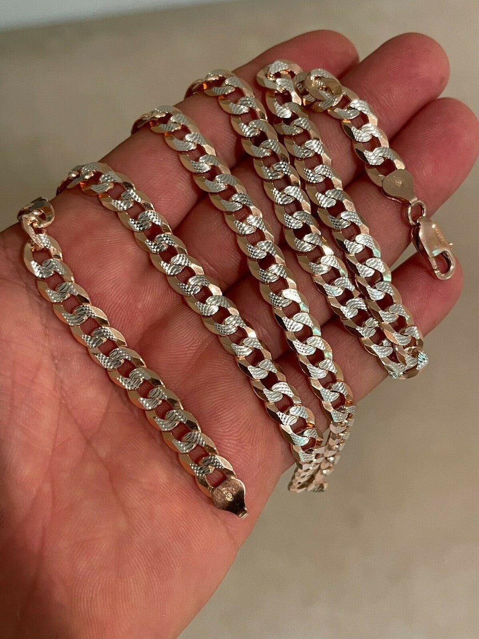 HarlemBling Cuban Link Chain 14k Rose Gold and Solid 925 Silver Diamond Cut 5-8mm Necklace