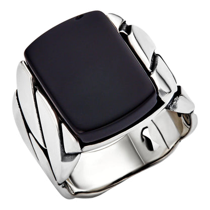 HarlemBling Cubano Ring - 925 Silver Oxidized - Black Onyx Stone