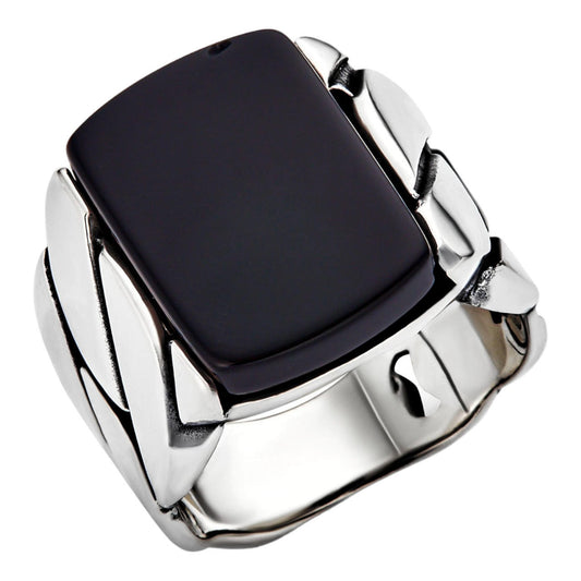 HarlemBling Cubano Ring - 925 Silver Oxidized - Black Onyx Stone