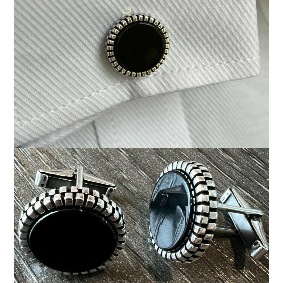HarlemBling Cufflinks Round Classic - 925 Silver - Black Onyx Gemstone