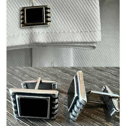 HarlemBling Cufflinks Tuxedo Classic - 925 Silver - Black Onyx Gemstone