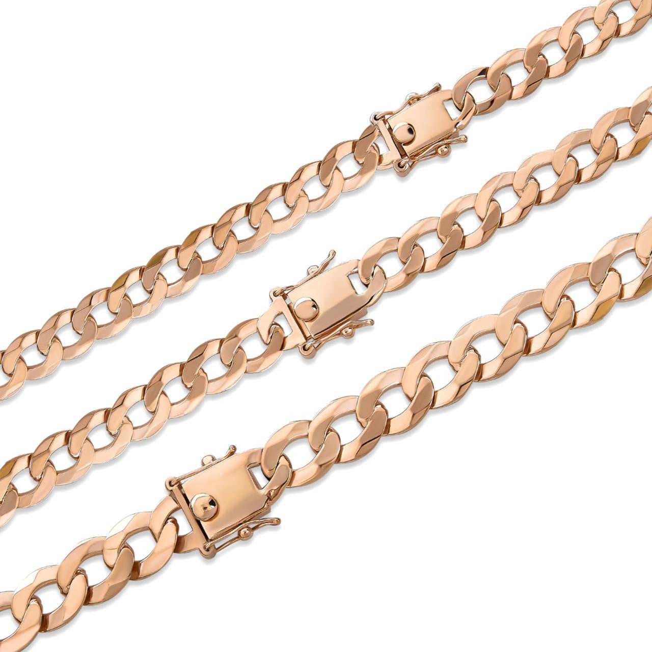 HarlemBling Curb Cuban Link Chain Bracelet W. Box Lock - 14k Rose Gold Vermeil 925 Sterling Silver - 18"-30" - 9.5mm-13mm