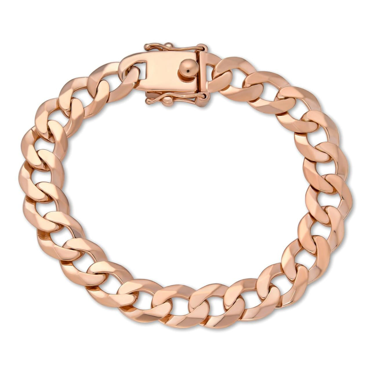 HarlemBling Curb Cuban Link Chain Bracelet W. Box Lock - 14k Rose Gold Vermeil 925 Sterling Silver - 7"-9" - 9.5mm-13mm