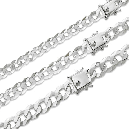 HarlemBling  Curb Cuban Link Chain Necklace W. Box Lock - 925 Sterling Silver - 18"-30" - 9.5mm-13mm