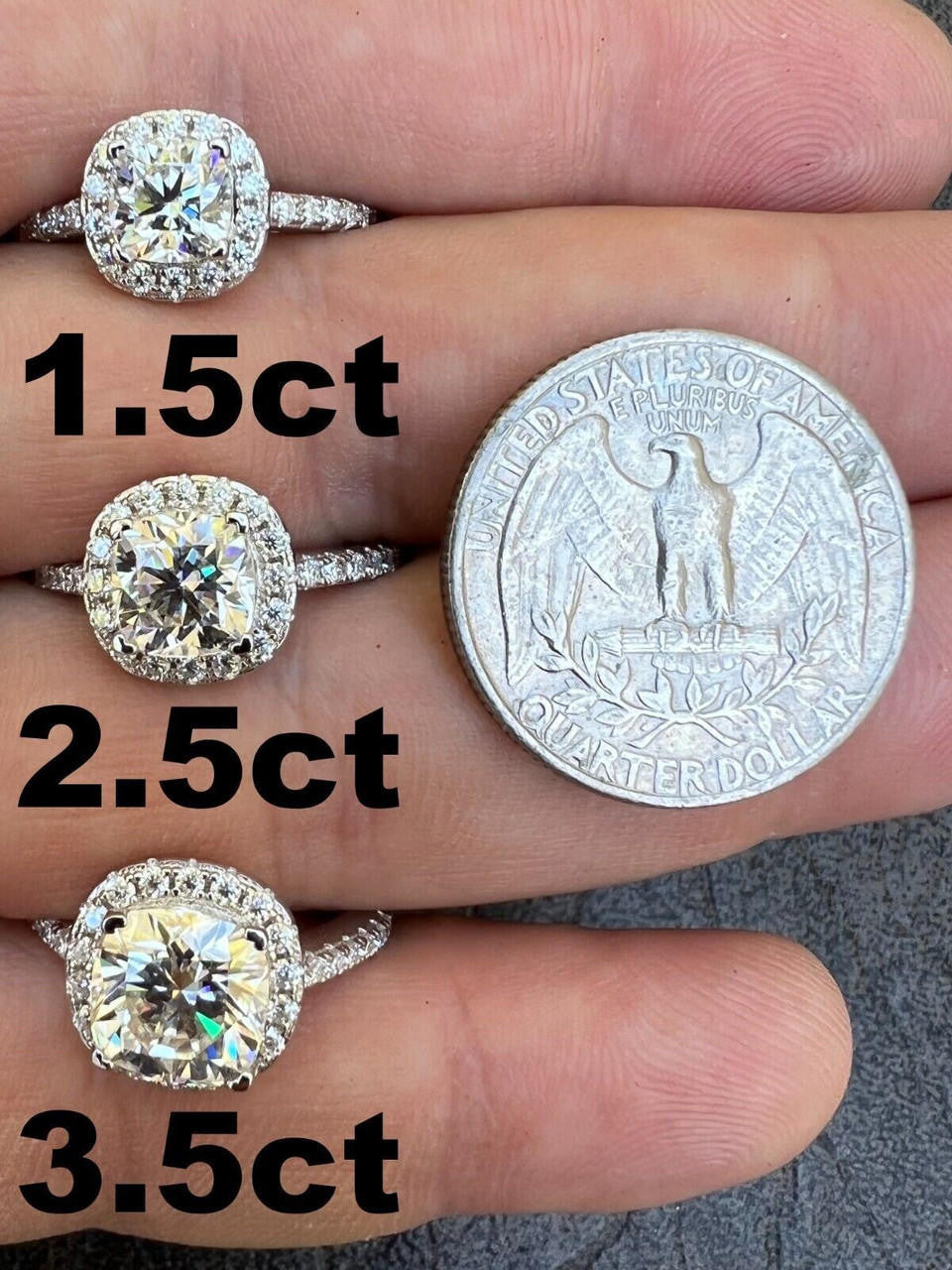 HarlemBling Cushion Cut Moissanite Engagement Promise Ring Passes Diamond Tester 925 Silver