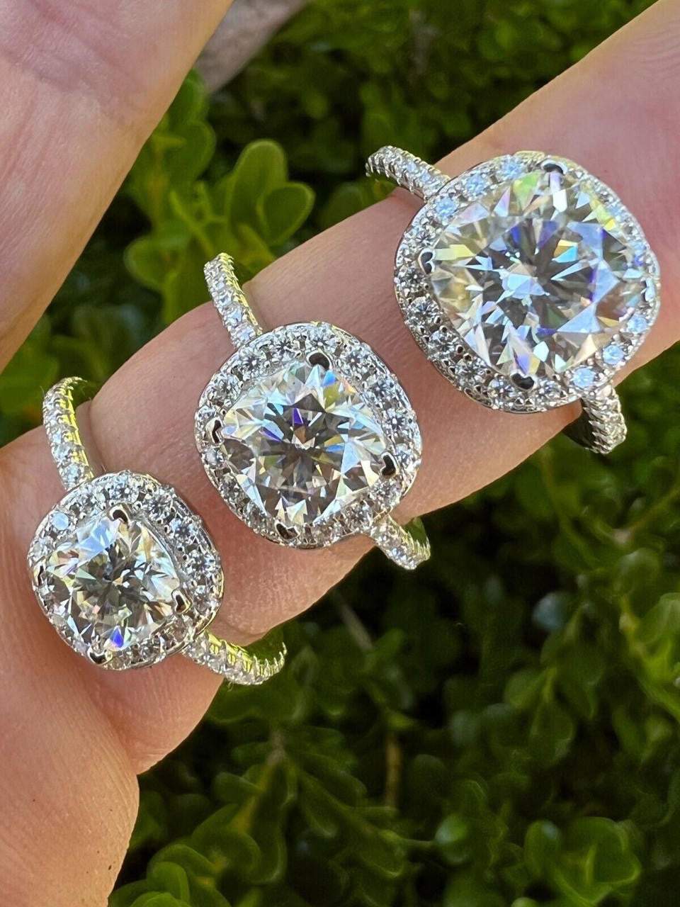 HarlemBling Cushion Cut Moissanite Engagement Promise Ring Passes Diamond Tester 925 Silver