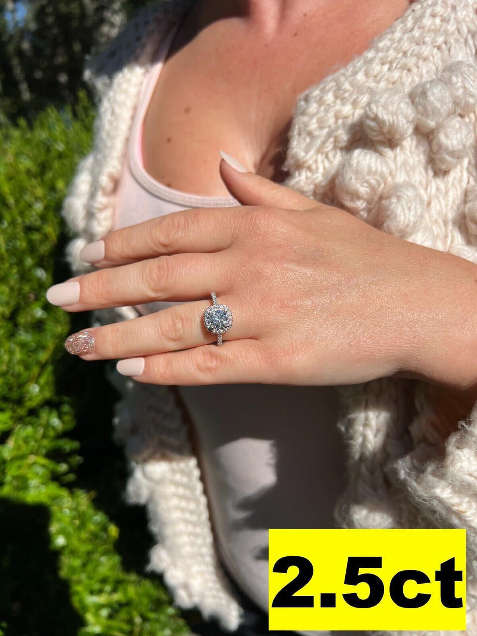 HarlemBling Cushion Cut Moissanite Engagement Promise Ring Passes Diamond Tester 925 Silver