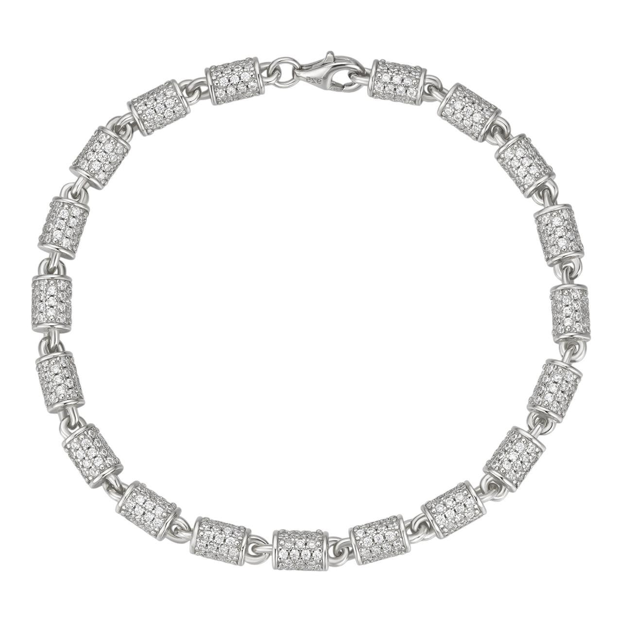 HarlemBling Custom 3D Barrel Link Bracelet Iced Out CZ Stones - 925 Silver - 4mm - 7-8"