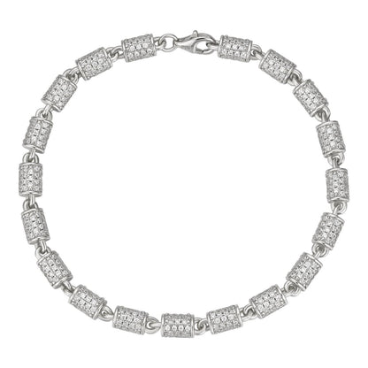 HarlemBling Custom 3D Barrel Link Bracelet Iced Out CZ Stones - 925 Silver - 4mm - 7-8"