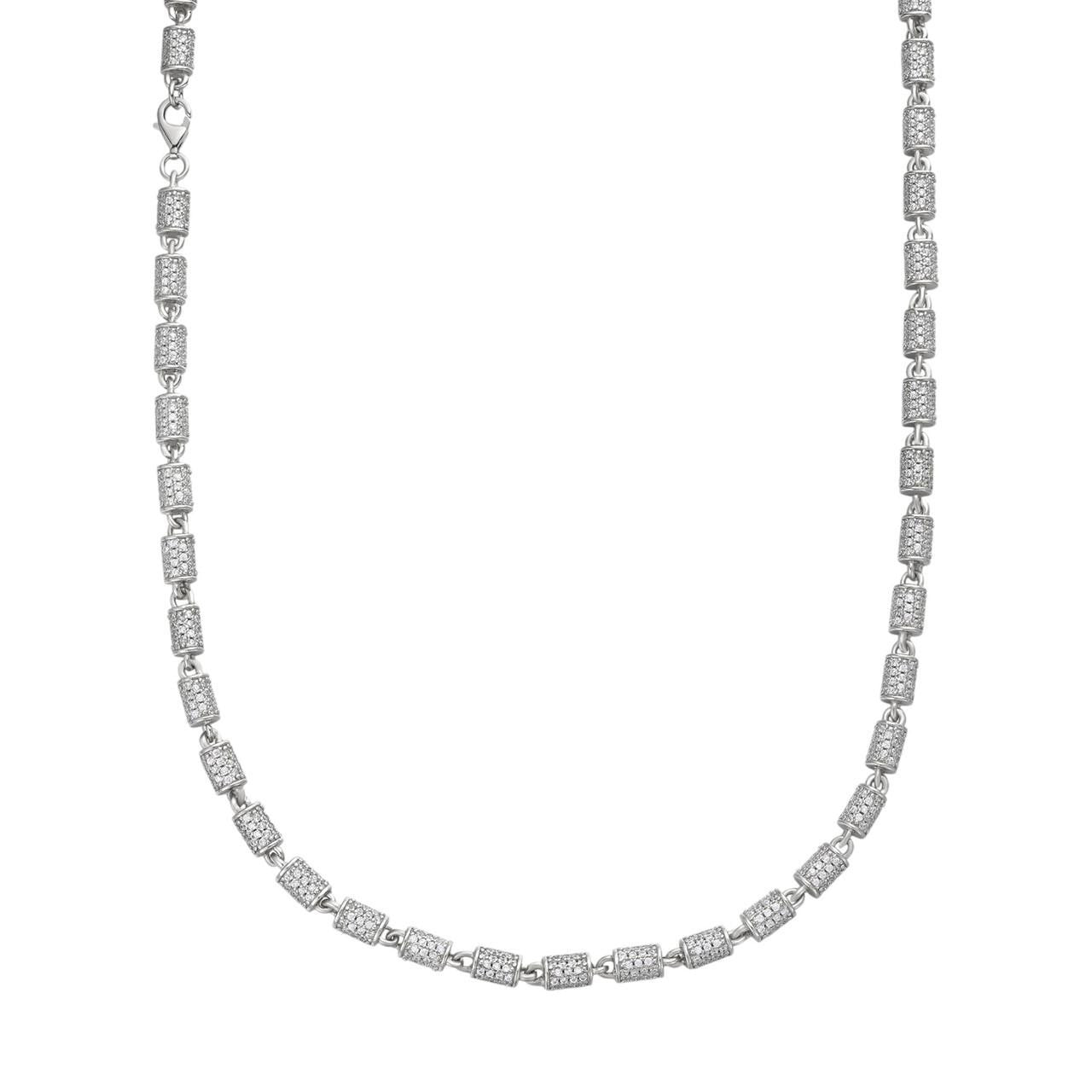 HarlemBling Custom 3D Barrel Link Chain Necklace Iced Out CZ Stones - 925 Silver - 4mm - 16-30"