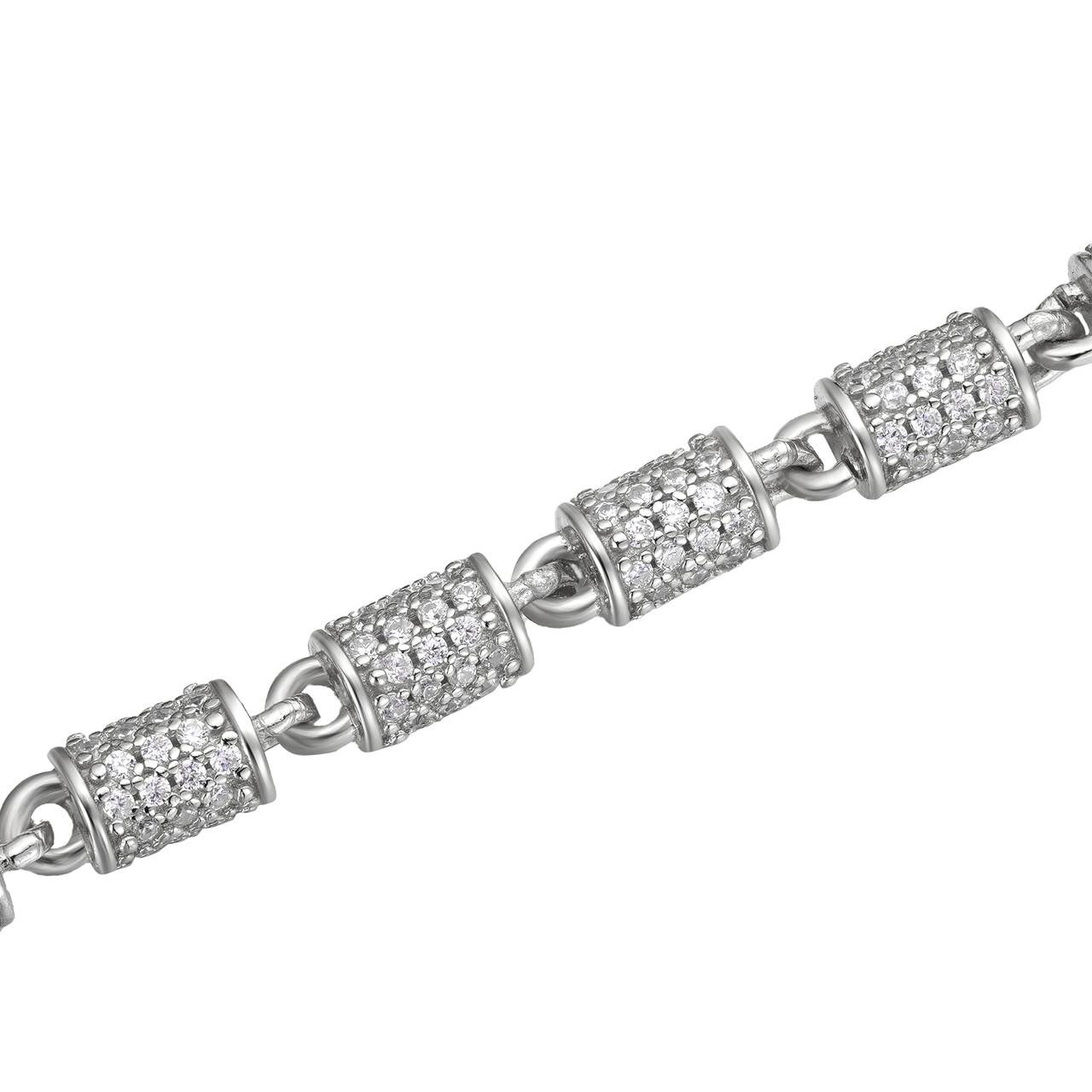 HarlemBling Custom 3D Barrel Link Chain Necklace Iced Out CZ Stones - 925 Silver - 4mm - 16-30"