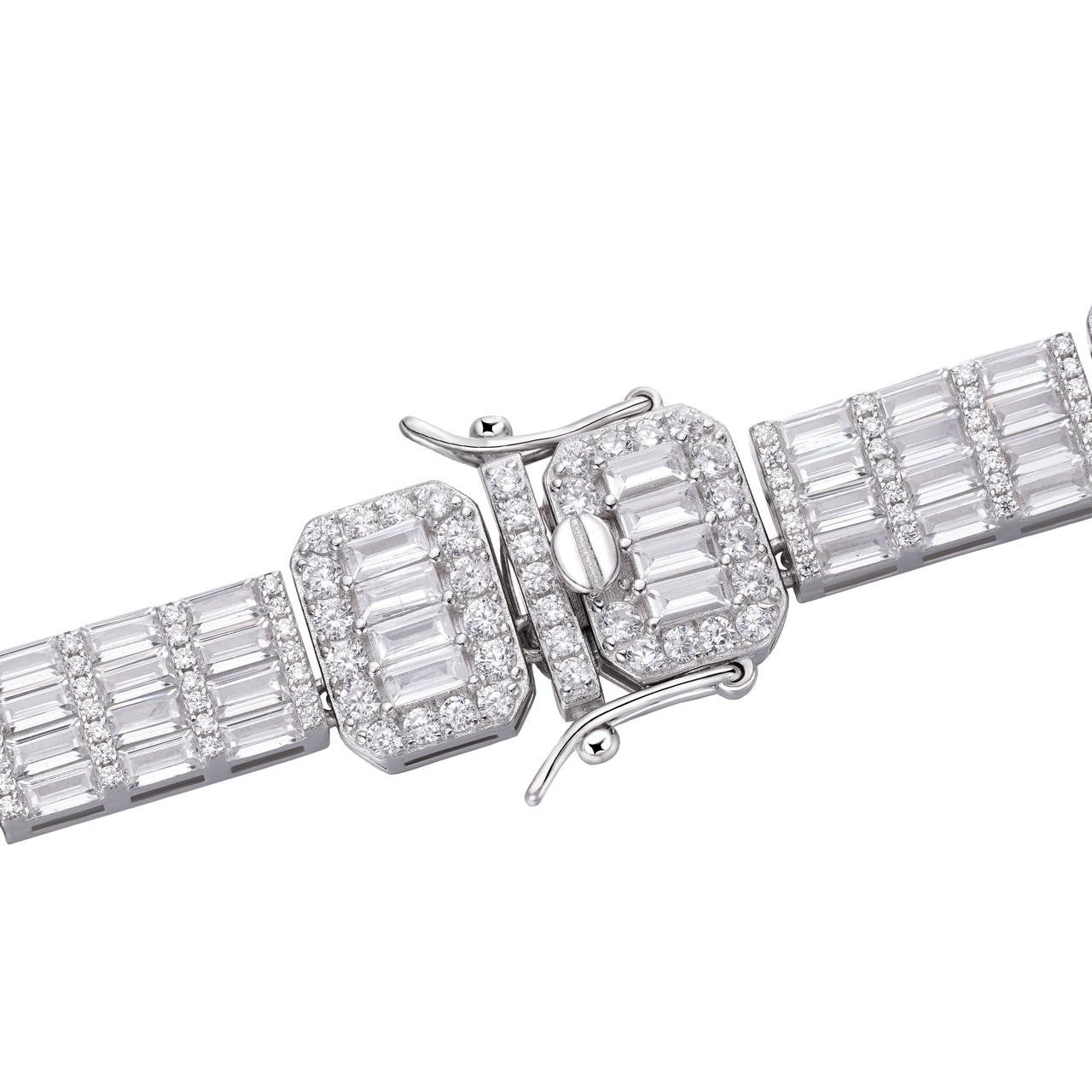 HarlemBling Custom Baguette Tennis Chain Necklace Iced Out CZ Stones - 925 Silver - 12mm - 18-28"