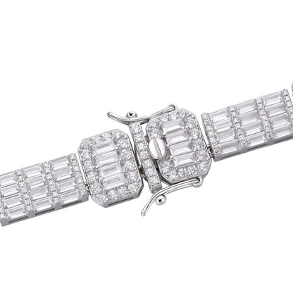 HarlemBling Custom Baguette Tennis Chain Necklace Iced Out CZ Stones - 925 Silver - 12mm - 18-28"