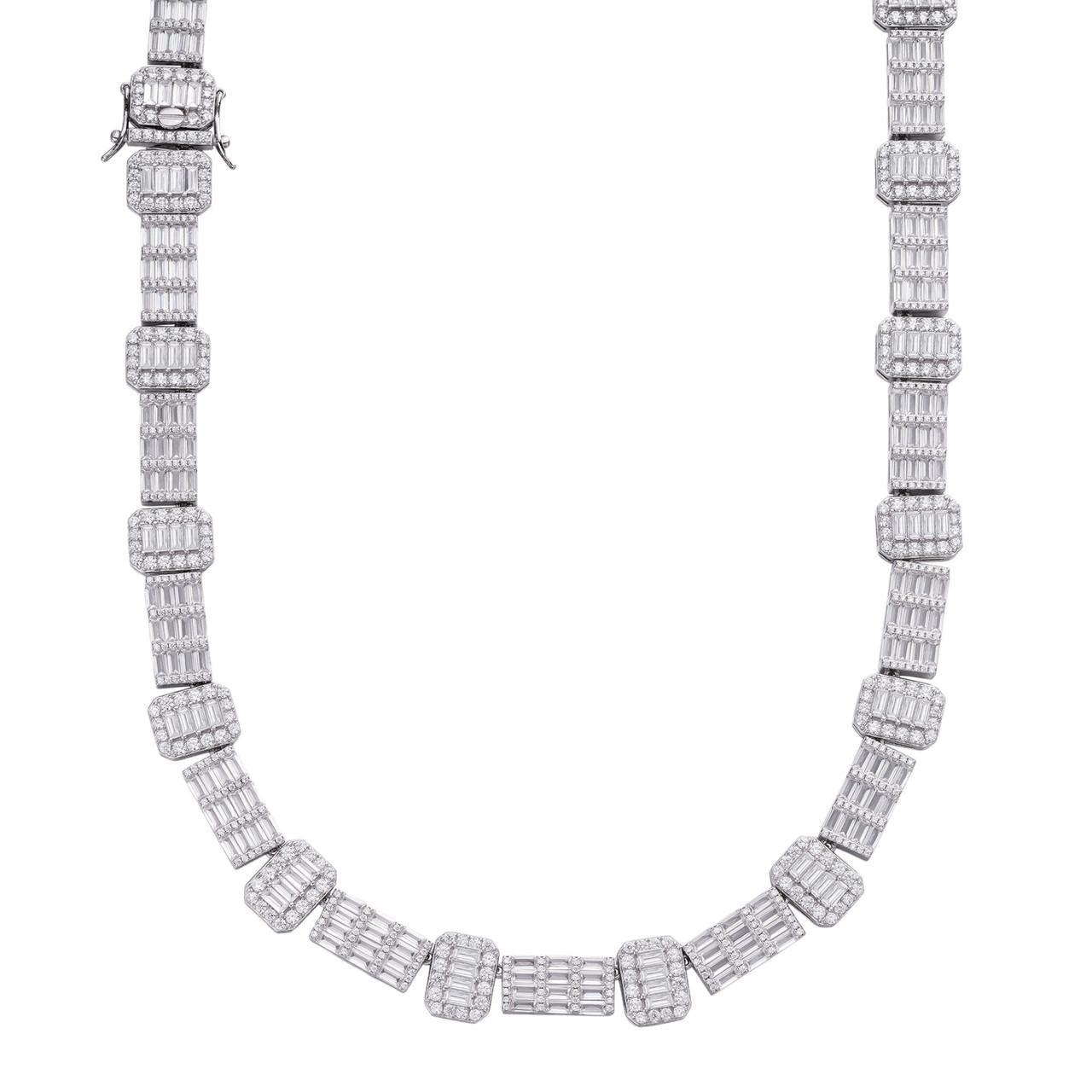 HarlemBling Custom Baguette Tennis Chain Necklace Iced Out CZ Stones - 925 Silver - 12mm - 18-28"