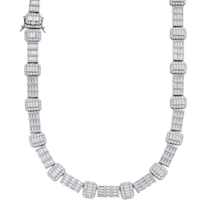 HarlemBling Custom Baguette Tennis Chain Necklace Iced Out CZ Stones - 925 Silver - 12mm - 18-28"