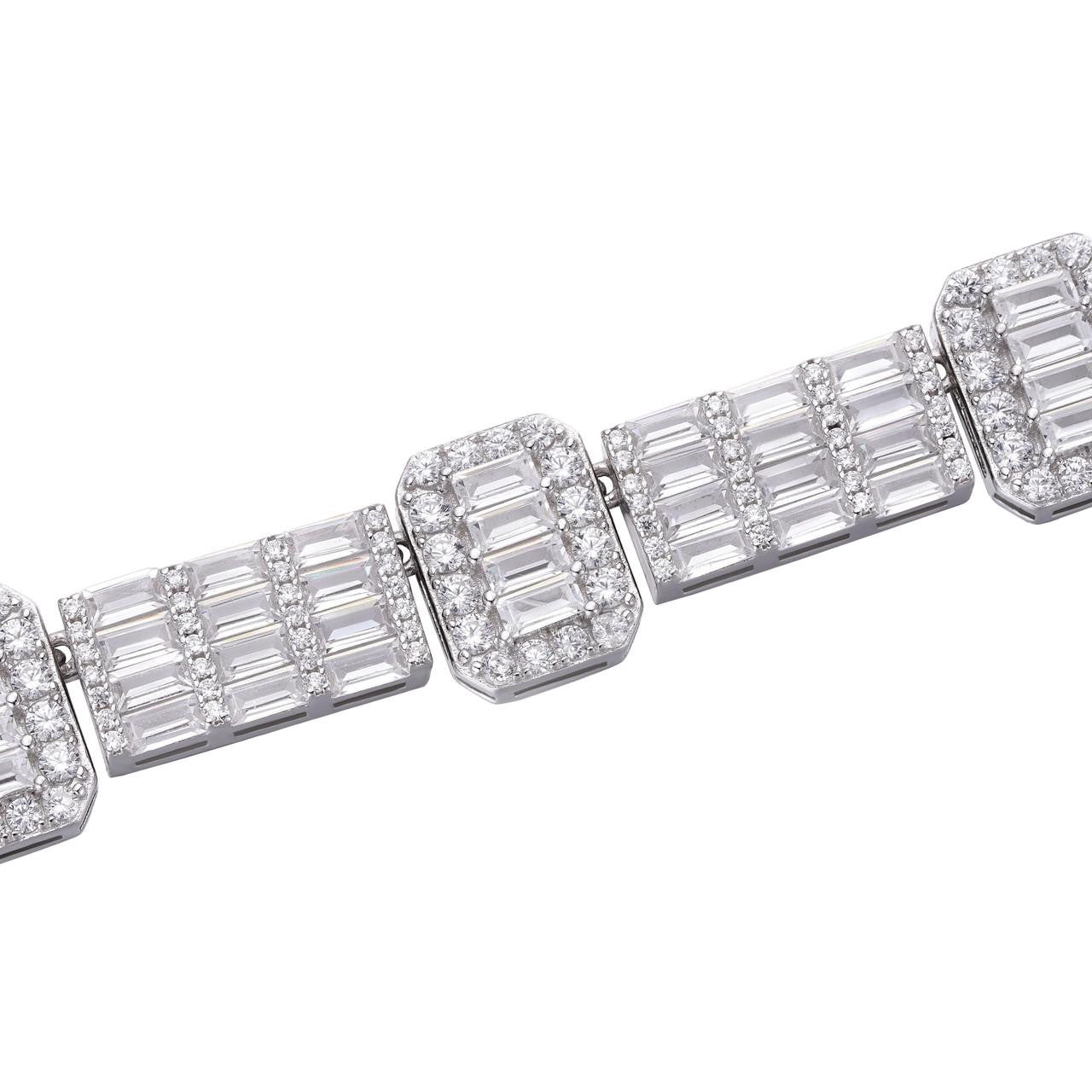 HarlemBling Custom Baguette Tennis Chain Necklace Iced Out CZ Stones - 925 Silver - 12mm - 18-28"