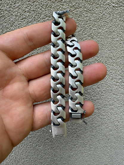 HarlemBling Custom Crazy Miami Cuban Link Bracelet 12mm Real 925 Silver Oxidized Finish