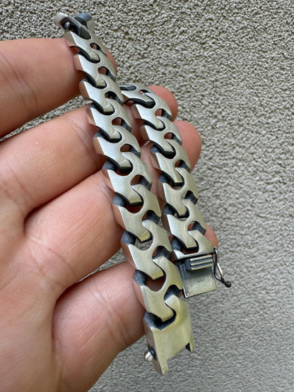HarlemBling Custom Crazy Miami Cuban Link Bracelet 12mm Real 925 Silver Oxidized Finish
