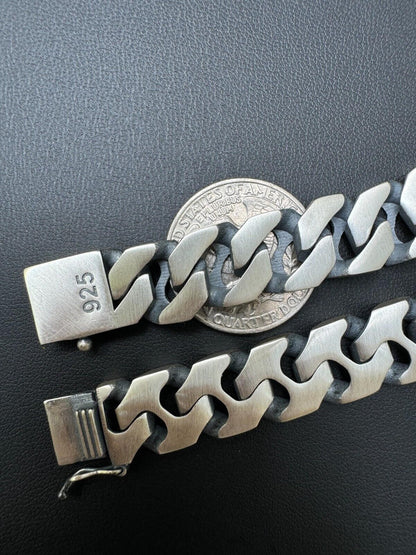 HarlemBling Custom Crazy Miami Cuban Link Bracelet 12mm Real 925 Silver Oxidized Finish