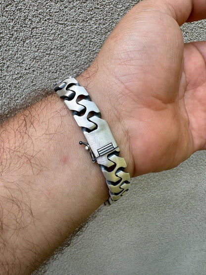 HarlemBling Custom Crazy Miami Cuban Link Bracelet 12mm Real 925 Silver Oxidized Finish