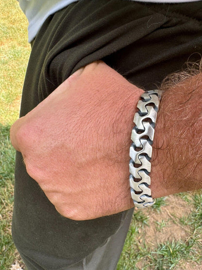 HarlemBling Custom Crazy Miami Cuban Link Bracelet 12mm Real 925 Silver Oxidized Finish