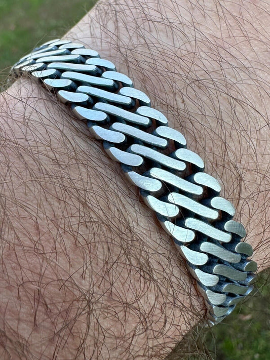 HarlemBling Custom Double Miami Cuban Figure Eight Link Bracelet 12mm Wide Real 925 Silver