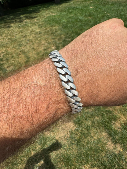 HarlemBling Custom Eagle Lock Miami Cuban Link Bracelet 12mm Real 925 Silver Oxidized Finish