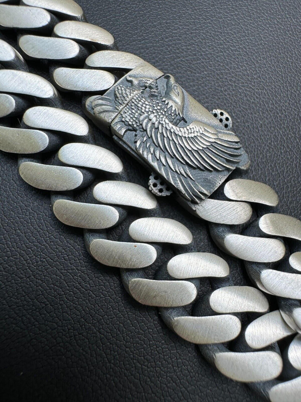 HarlemBling Custom Eagle Lock Miami Cuban Link Bracelet 12mm Real 925 Silver Oxidized Finish