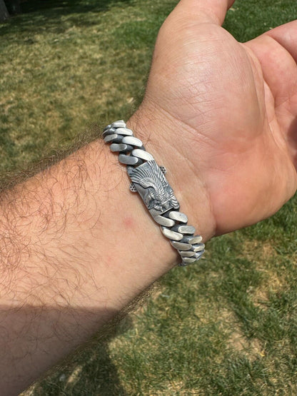 HarlemBling Custom Eagle Lock Miami Cuban Link Bracelet 12mm Real 925 Silver Oxidized Finish