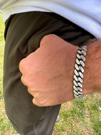 HarlemBling Custom Eagle Lock Miami Cuban Link Bracelet 12mm Real 925 Silver Oxidized Finish