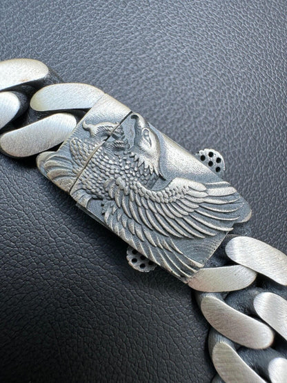 HarlemBling Custom Eagle Lock Miami Cuban Link Bracelet 12mm Real 925 Silver Oxidized Finish