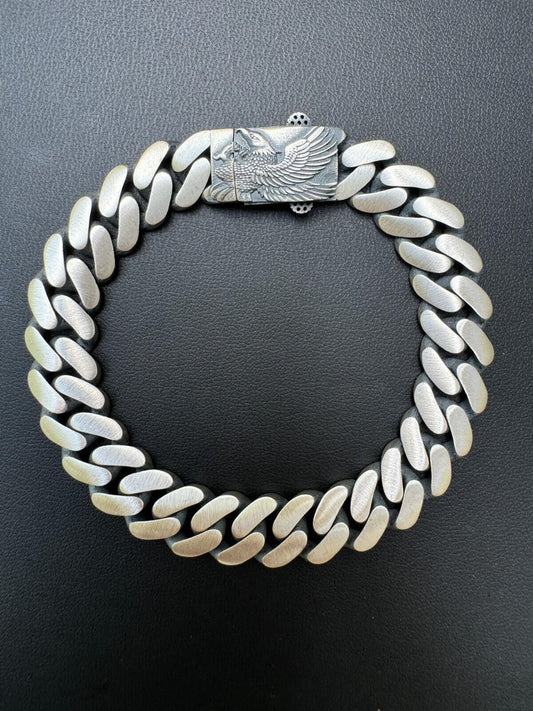 HarlemBling Custom Eagle Lock Miami Cuban Link Bracelet 12mm Real 925 Silver Oxidized Finish