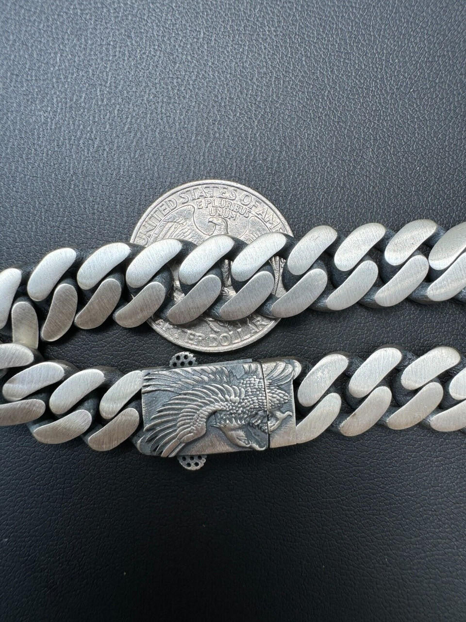 HarlemBling Custom Eagle Lock Miami Cuban Link Bracelet 12mm Real 925 Silver Oxidized Finish