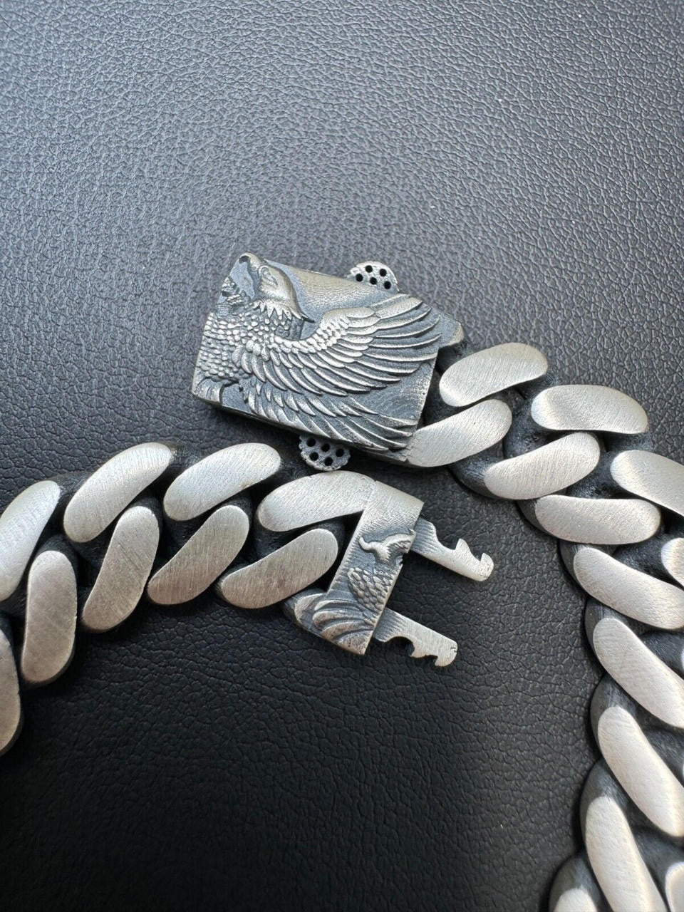 HarlemBling Custom Eagle Lock Miami Cuban Link Bracelet 12mm Real 925 Silver Oxidized Finish