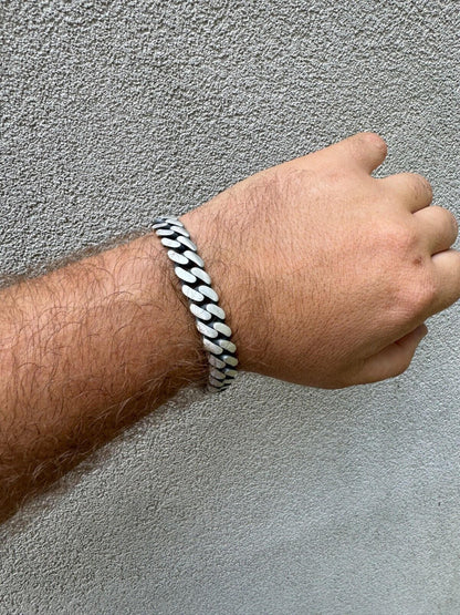 HarlemBling Custom Eagle Lock Miami Cuban Link Bracelet 12mm Real 925 Silver Oxidized Finish
