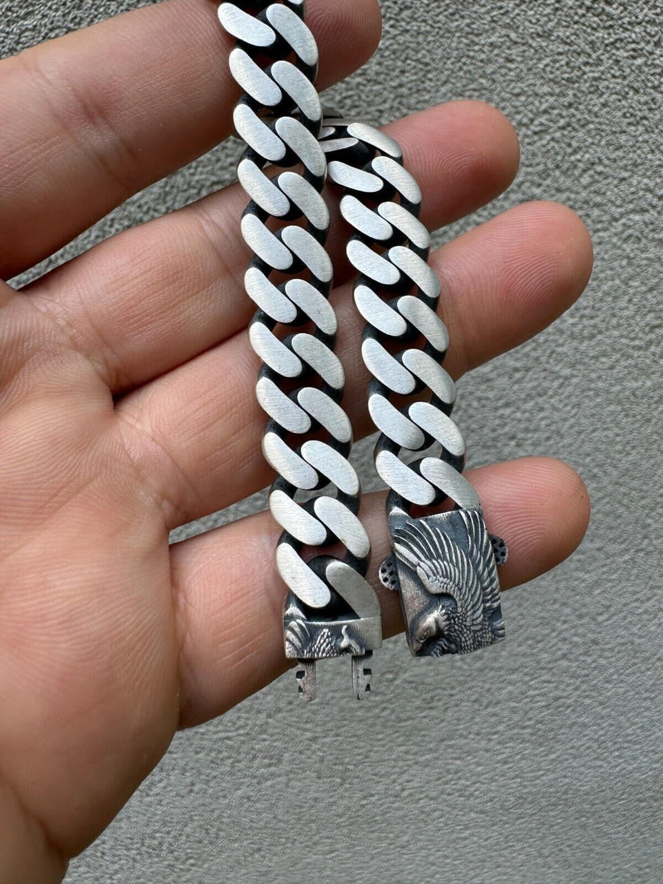 HarlemBling Custom Eagle Lock Miami Cuban Link Bracelet 12mm Real 925 Silver Oxidized Finish