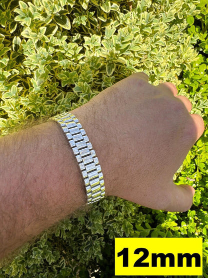 HarlemBling Custom Handmade Presidential Link Plain Bracelet Real 925 Sterling Silver 8-16mm