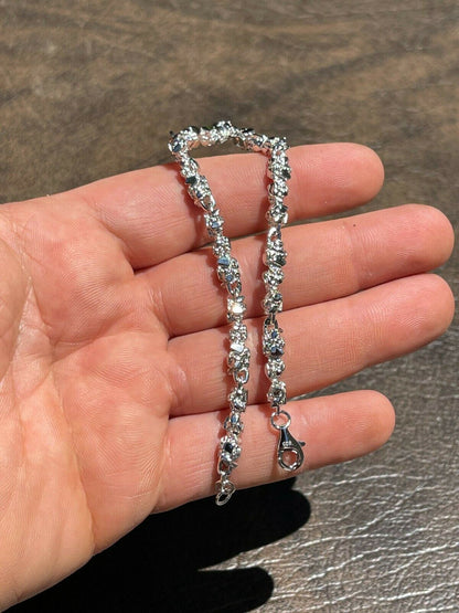 HarlemBling Custom Handmade Solid 925 Sterling Silver Nugget Link Bracelet 7-8.5 Mens 5.5mm