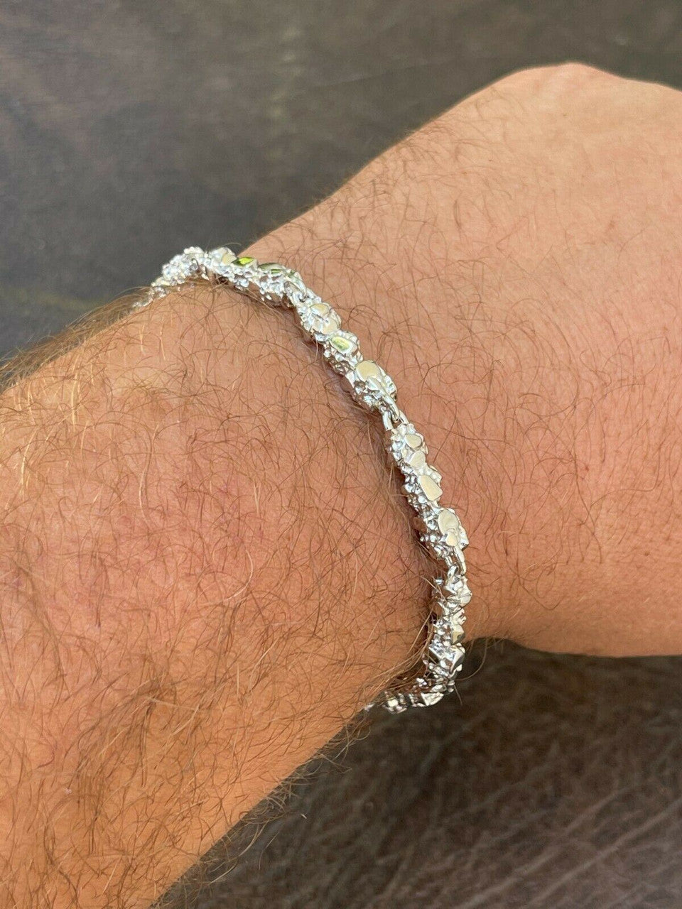 HarlemBling Custom Handmade Solid 925 Sterling Silver Nugget Link Bracelet 7-8.5 Mens 5.5mm