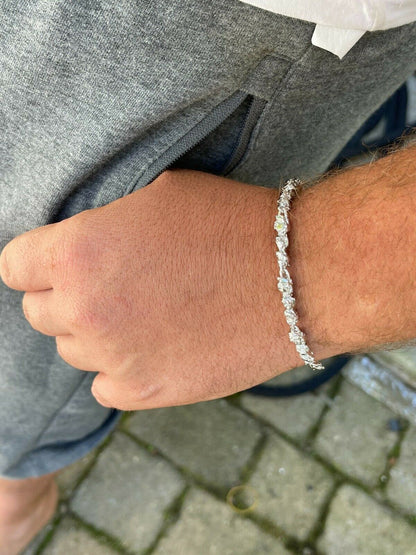 HarlemBling Custom Handmade Solid 925 Sterling Silver Nugget Link Bracelet 7-8.5 Mens 5.5mm