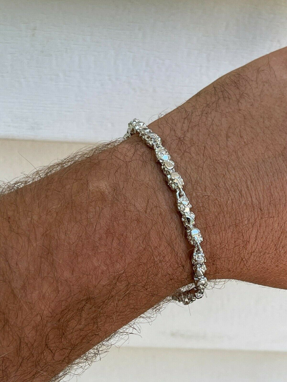 HarlemBling Custom Handmade Solid 925 Sterling Silver Nugget Link Bracelet 7-8.5 Mens 5.5mm