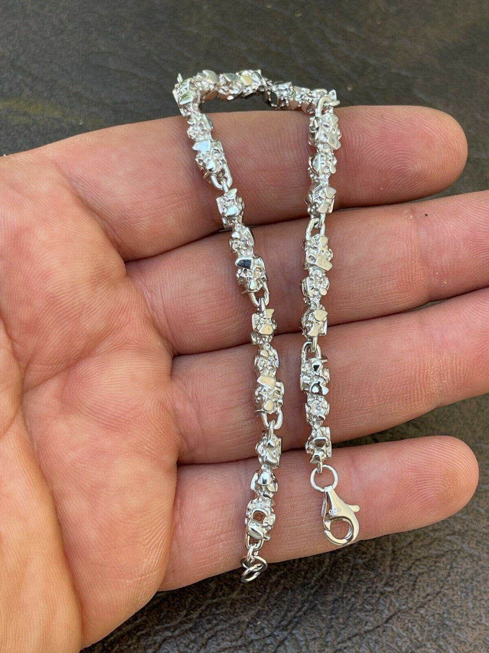 HarlemBling Custom Handmade Solid 925 Sterling Silver Nugget Link Bracelet 7-8.5 Mens 5.5mm