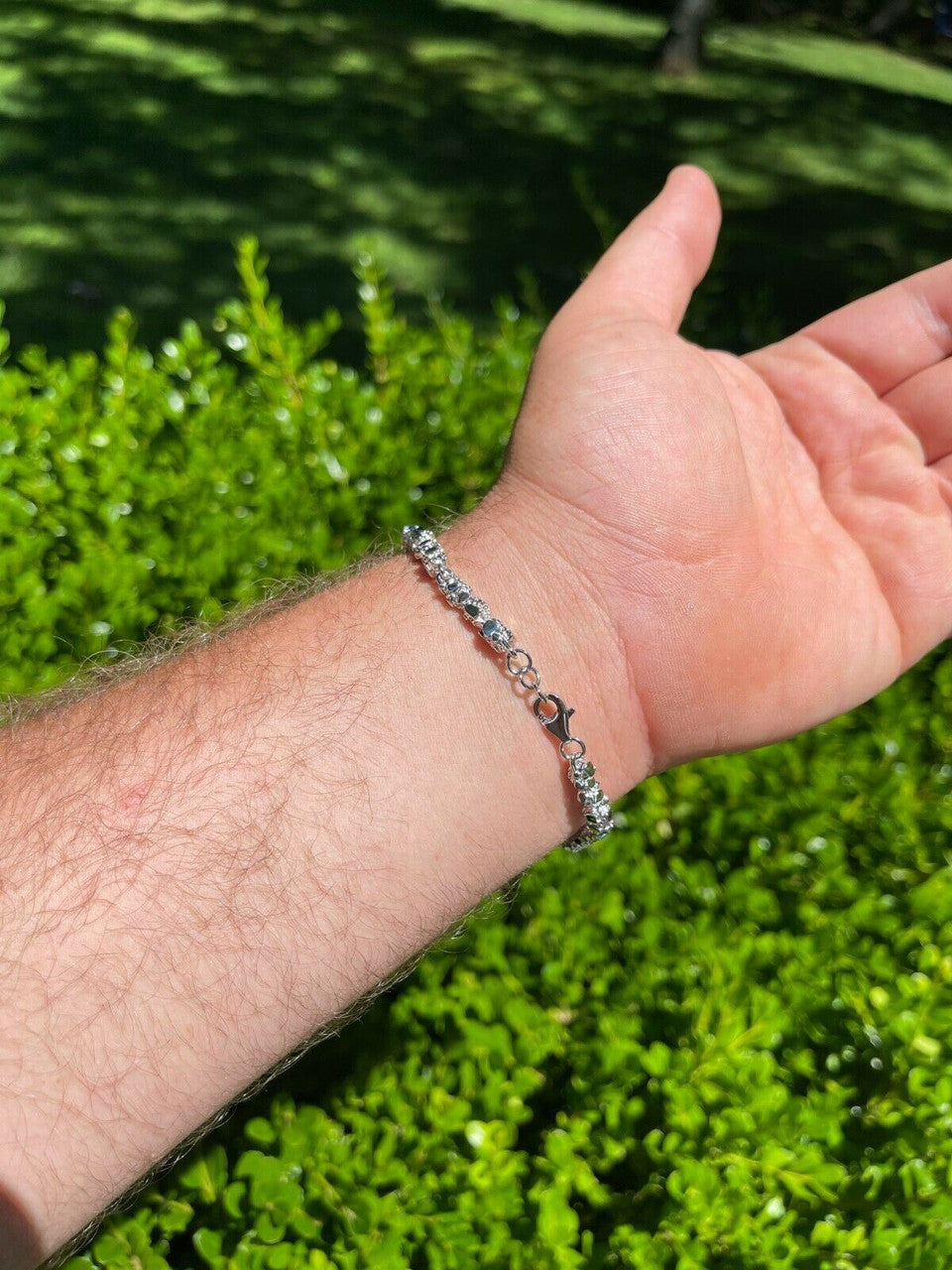 HarlemBling Custom Handmade Solid 925 Sterling Silver Nugget Link Bracelet 7-8.5 Mens 5.5mm