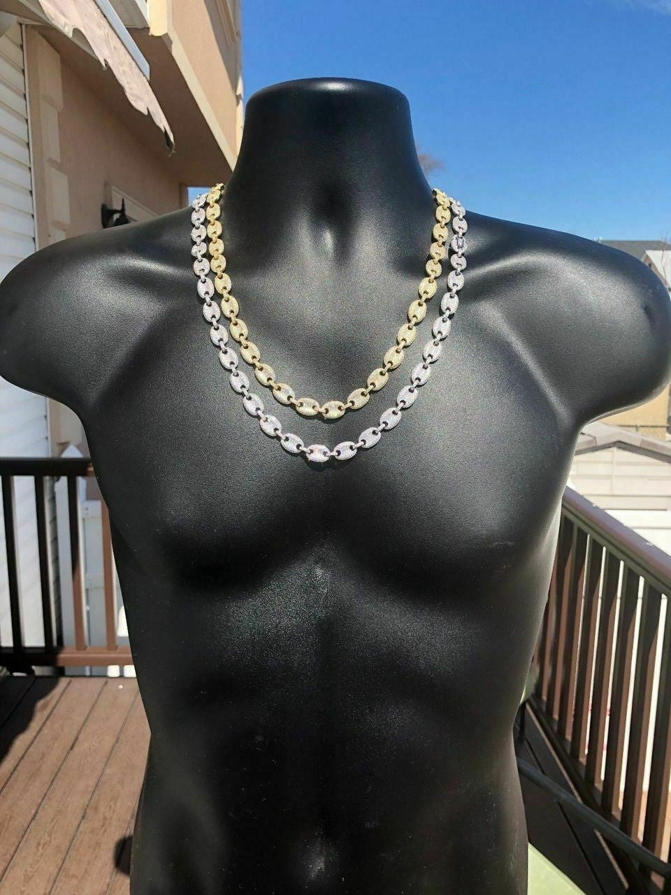 HarlemBling Custom Mens Mariner Gucci Link Chain ICY Lab Diamond Solid 925 Silver 14K Gold