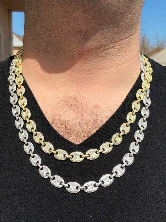 HarlemBling Custom Mens Mariner Gucci Link Chain ICY Lab Diamond Solid 925 Silver 14K Gold
