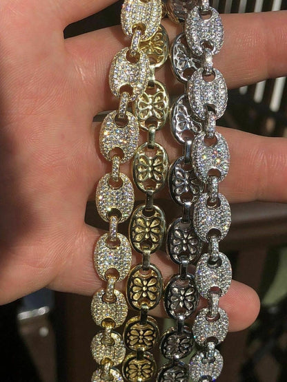 HarlemBling Custom Mens Mariner Gucci Link Chain ICY Lab Diamond Solid 925 Silver 14K Gold