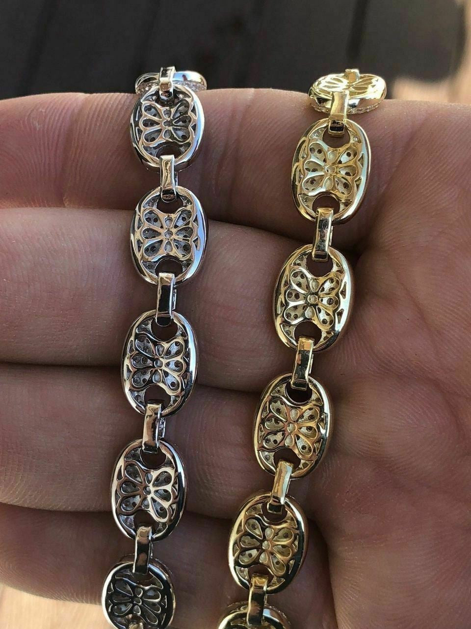 HarlemBling Custom Mens Mariner Gucci Link Chain ICY Lab Diamond Solid 925 Silver 14K Gold