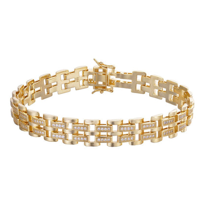 HarlemBling Custom Presidential Link Bracelet Iced Out CZ Stones - 14k Gold Vermeil 925 Silver - 10.5mm - 7"-8.5"
