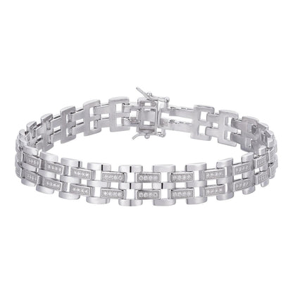 HarlemBling Custom Presidential Link Bracelet Iced Out CZ Stones - 925 Silver - 10.5mm - 7"-8.5"